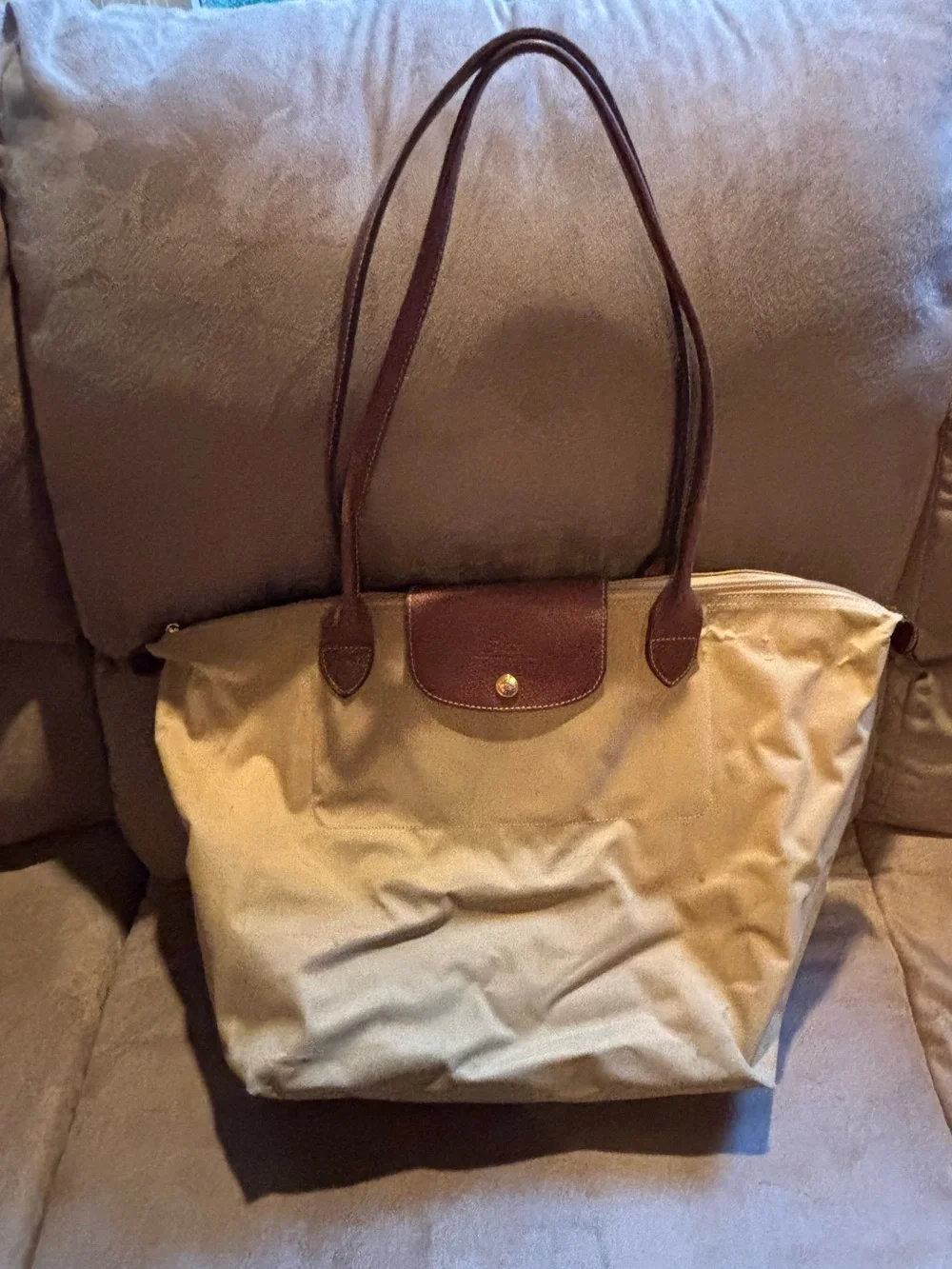 Longchamp Large Le Pliage Tote (Fawn with brown trim & gold hardware)